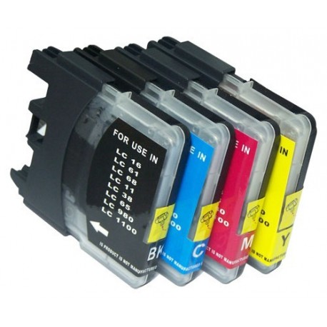 Grossist’Encre BROTHER LC980 / LC1100 Pack de 4 cartouches de nettoyages compatibles - Noir/Cyan/Magenta/Jaune